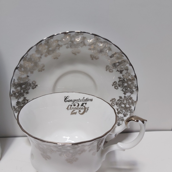 25th anniversary tea cups w/ saucer and vase - Picture 2 of 5